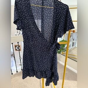 Navy polka dot wrap dress size medium